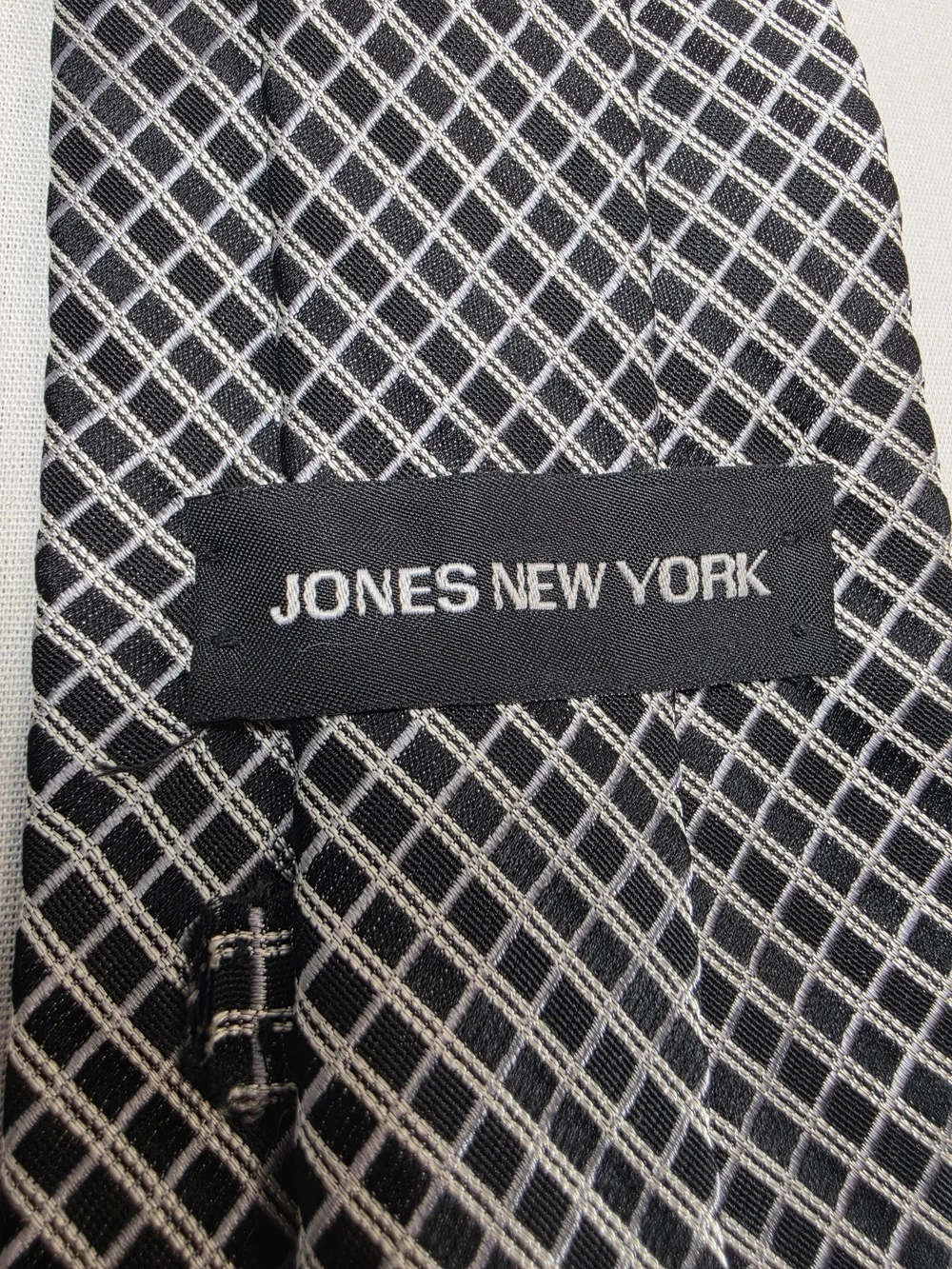 Jones New York Black Tie with Silver Windowpane Pattern